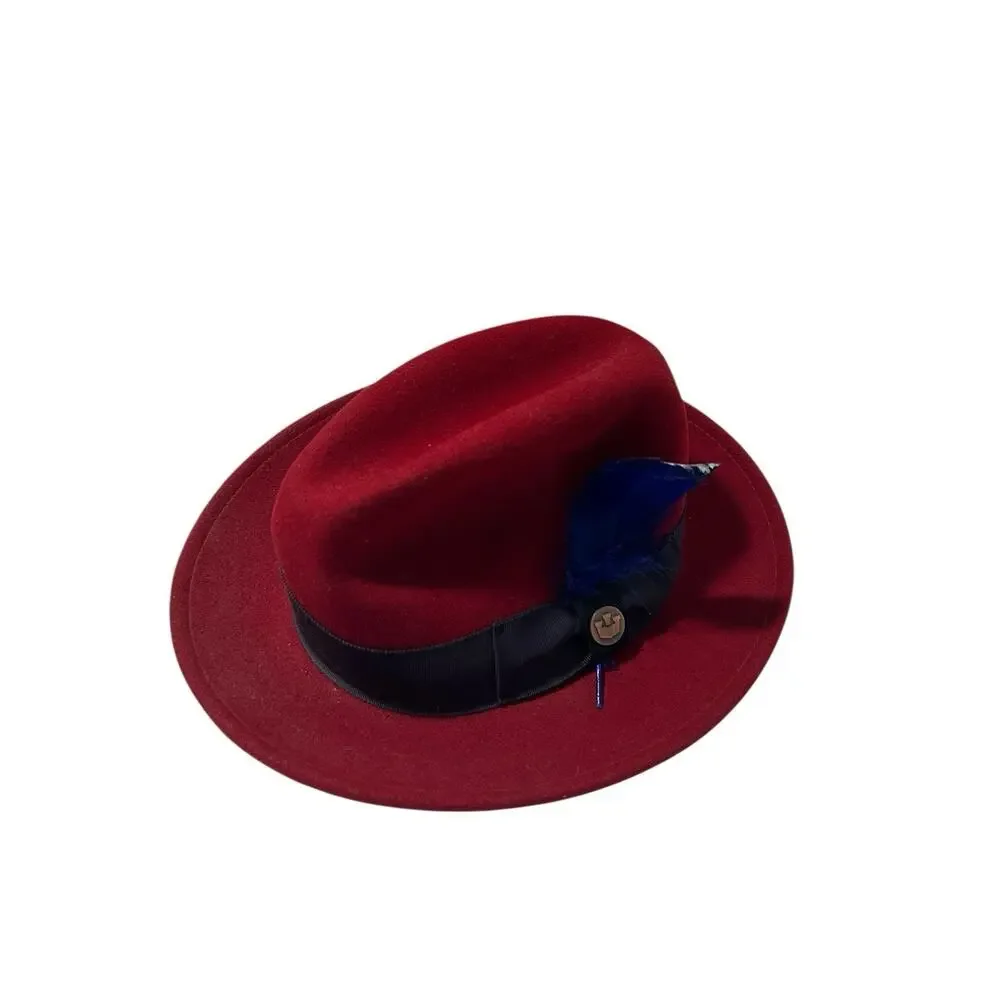 Goorin Bros. 100% Wool Red Classic Fedora Grosgrain Band Size Small